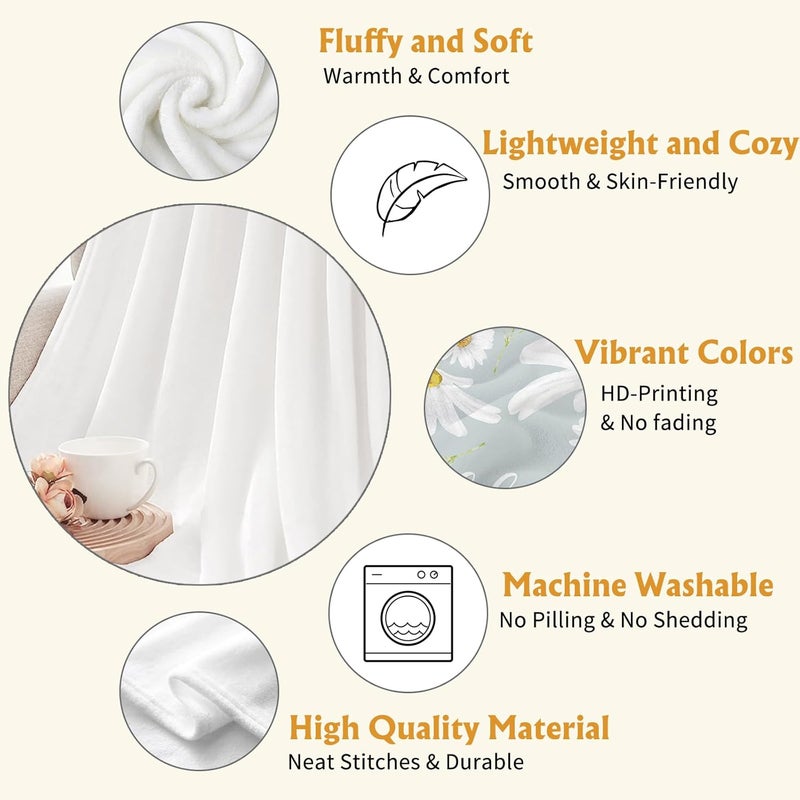 YeeJu Daisy Decorative Throw Blanket Twin Size White Floral for Couch Sofa Bed - Soft Cozy Lightweight Fuzzy Fleece - Sunshine Spring Summer Flower Gift 60x80 - Image 3